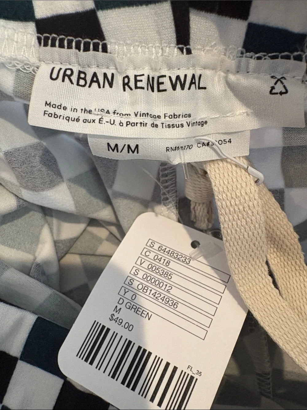 Urban Outfitters Renewal Black, Green & White Checkerboard Flare Pant NWT Medium